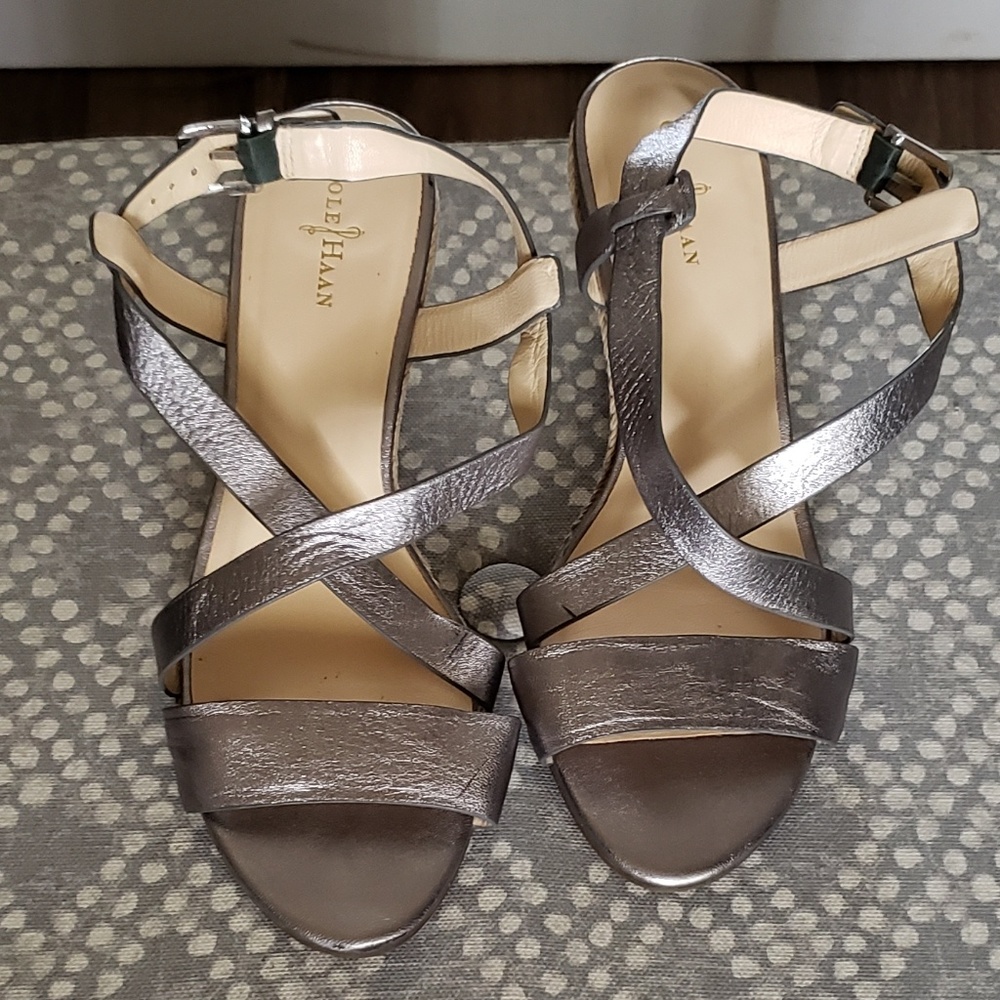 Cole Haan Metallic Pewter Strappy Sandals